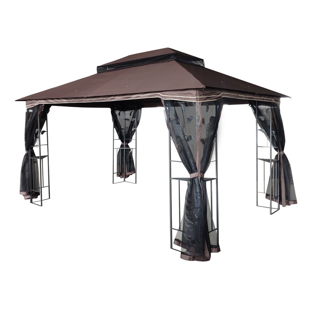 Brown2 13x10 ft Outdoor Gazebo Canopy Tent with Ventilated Roof