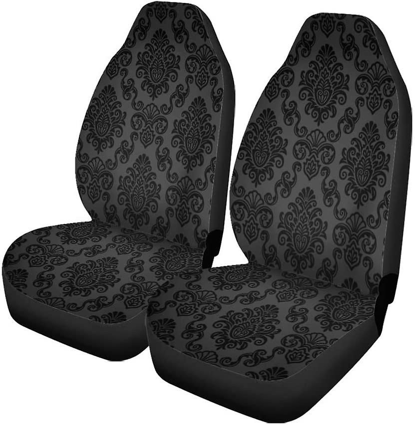 Set Of 2 Car Seat Covers Black Damask Universal Auto Front Seats Protector Fits For Car，suv Sedan，truck