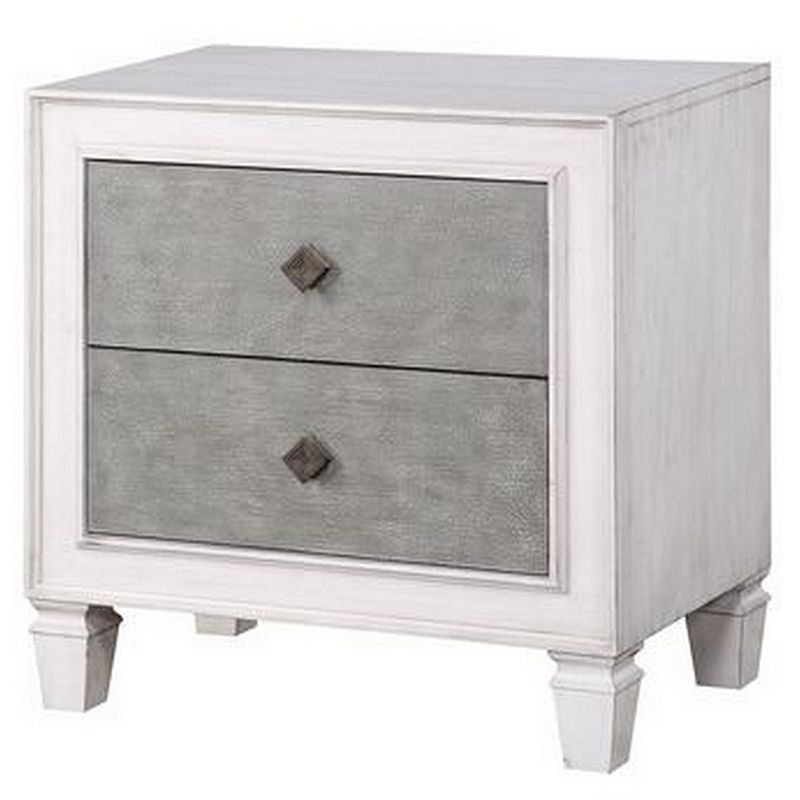 Nightstand with 2 Drawers and Diamond Handle， Gray