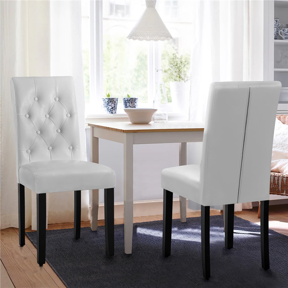 Easyfashion Leather Tufted Padded Dining Chair， Set of 2， White