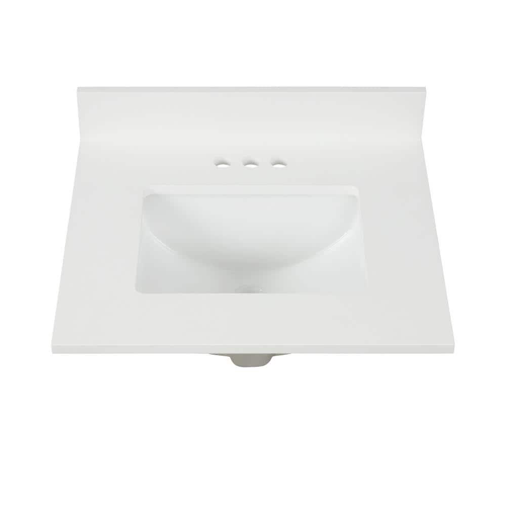 Home Decorators Collection 25 in W x 22 in D x 075 in H Quartz Vanity Top in Snow White with White Basin