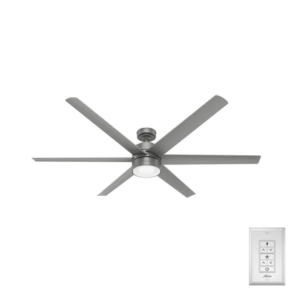 Hunter Solaria 72 in Integrated LED Outdoor Matte Silver Ceiling Fan with Light Kit and Remote Control