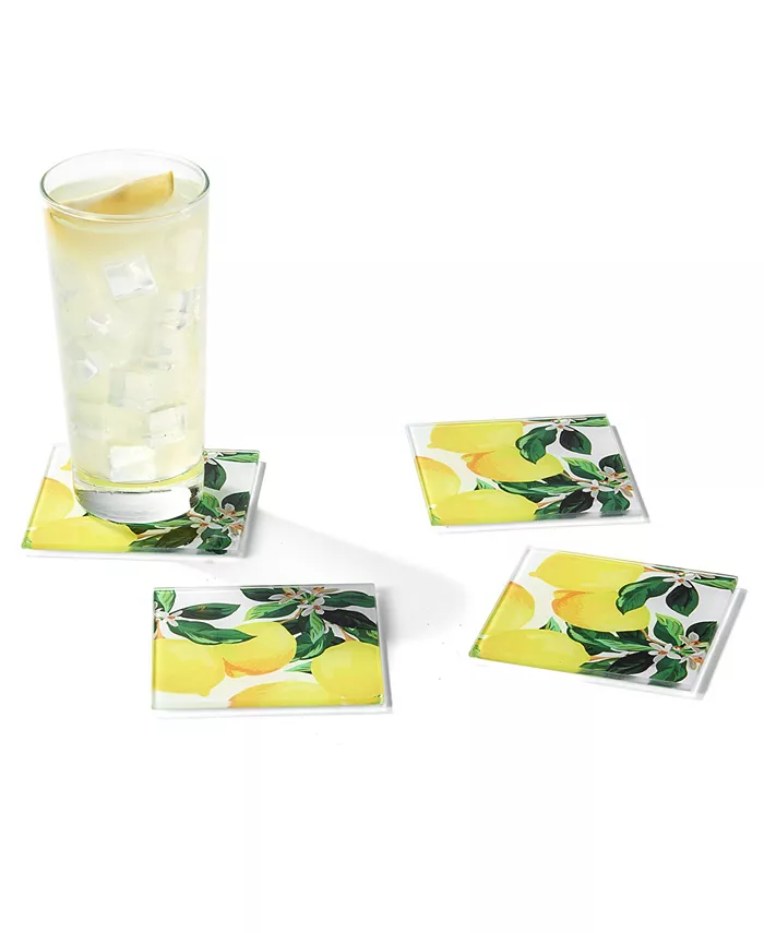 American Atelier 4 X 4 Meyer Lemons Glass Coasters Set 4 Piece