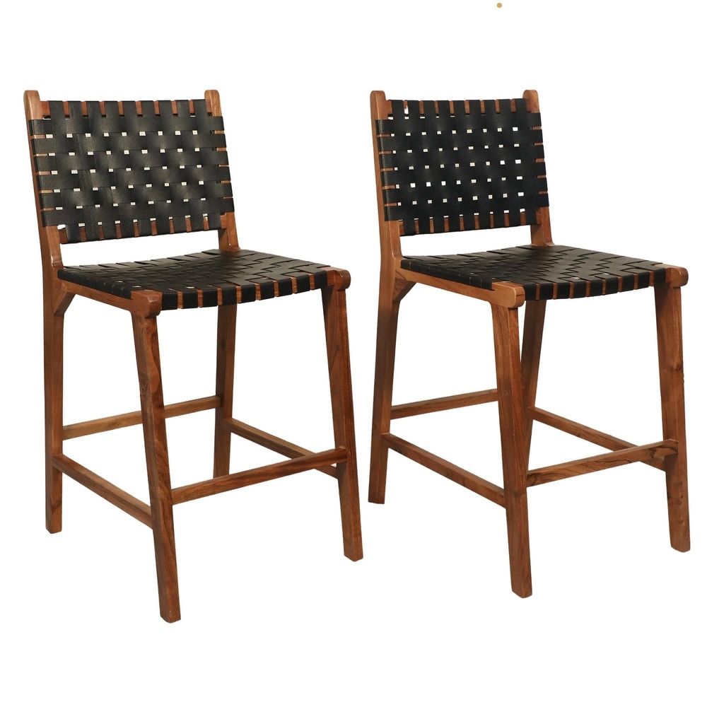 Whitney 24 inch Leather Weave Barstool  Set of 2   N/A