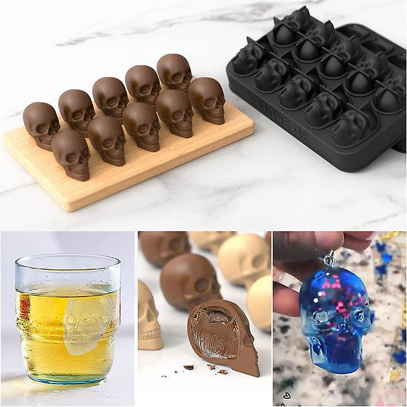 Ice Cube Trays，silicone Ice Cube Mold Maker With Lid，skull Head Style Mold，for Chilling Whiskey， Cocktail， Beverages，pudding Chocolate