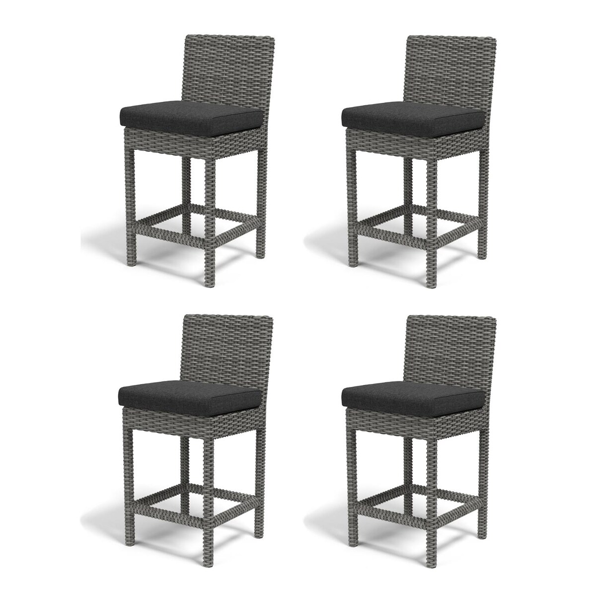 Sunset West Emerald II 4 Piece Resin Wicker Patio Counter Stool Set W/ Sunbrella Spectrum Carbon Cushions