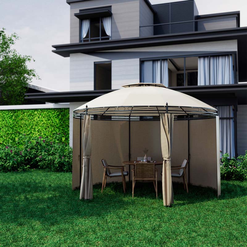 11.5 x 11.5 FT 2-Tier Steel Dome Round Gazebo Outdoor Patio Canopy Tent with Removable Curtains