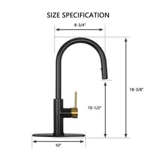 Akicon Single-Handle Pull Down Sprayer Kitchen Faucet with Deckplate in Black and Gold AK96416-BLBG