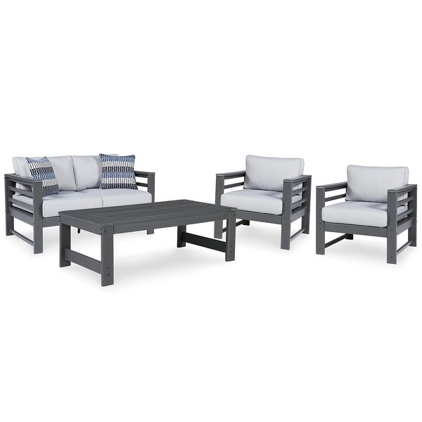 Signature Design by Ashley Amora Charcoal Gray 4Piece Outdoor Seating Package