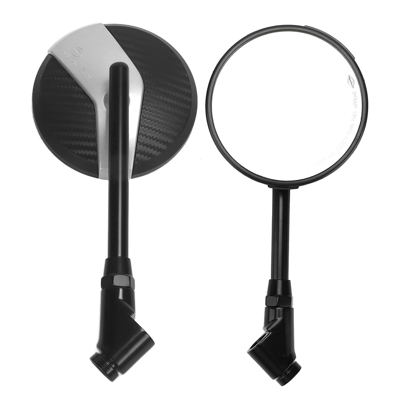 Motorcycle Rearview Mirror Round Carbon Fiber Style 360 Degrees Rotatable Universal For 8mm/10mm Basesilver