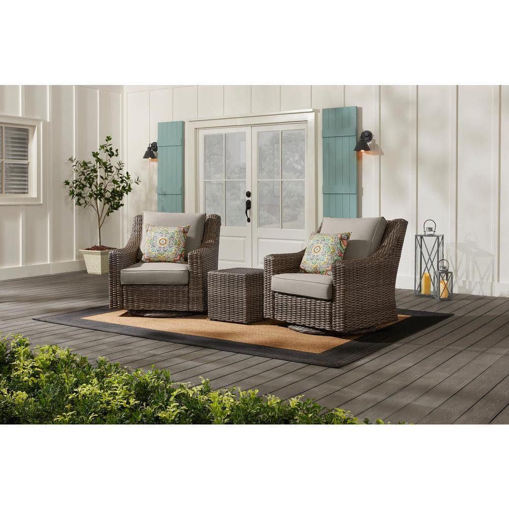 Hampton Bay Rock Cliff 3-Piece Brown Wicker Outdoor Patio Seating Set with CushionGuard Riverbed Tan Cushions FRS60605IS-ST-2