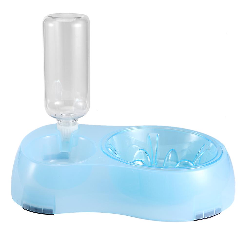 Pet Bowl Slow Feeding Drinking Water Double Bowl Separate Pet Cats Dogs Feedercrystal Blue Large