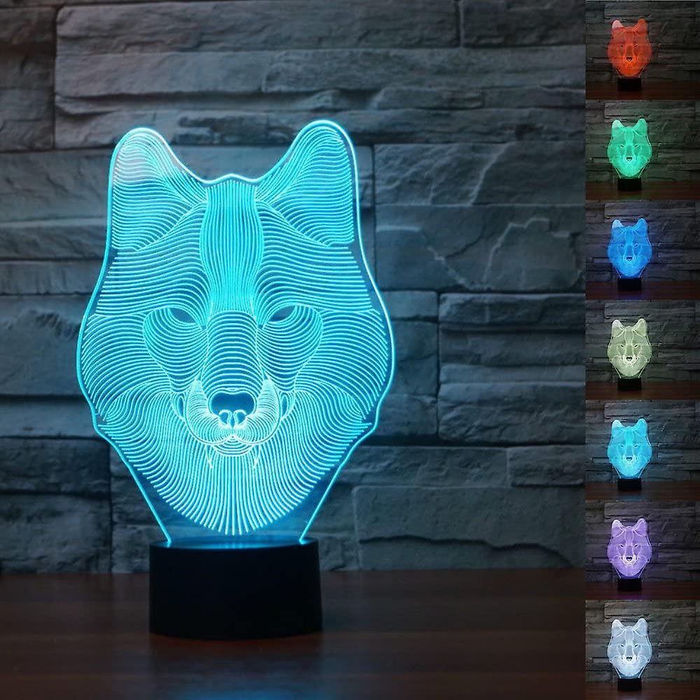 3d Animal Wolf Head Night Light Touch Table Desk Optical Illusion Lamps 7 Color Changing Lights Home Birthday Gift