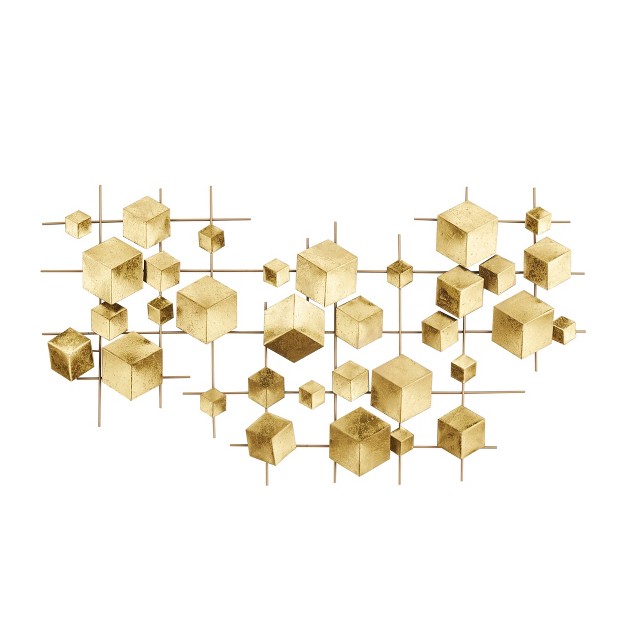 Metal Geometric 3d Cube Relief Wall Decor Gold Cosmoliving By Cosmopolitan