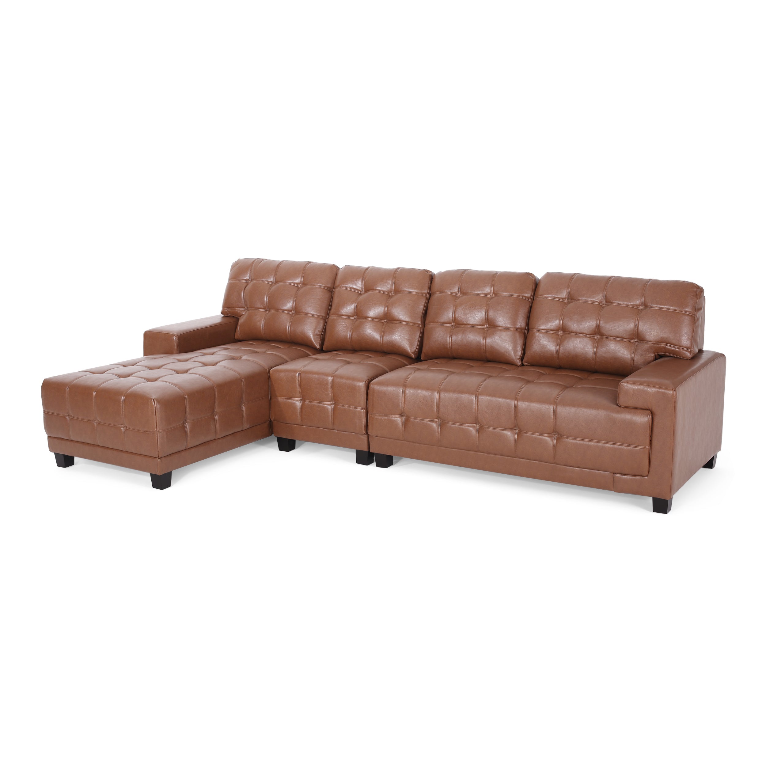 Littell Contemporary Faux Leather Tufted 4 Seater Sofa and Chaise Lounge Sectional Set