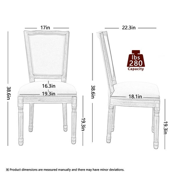 Mieres French Country Style Fabric Upholstered High Back Dining Chair， Farmhouse Kitchen Wooden Side Chairs (Set of 2) - N/A