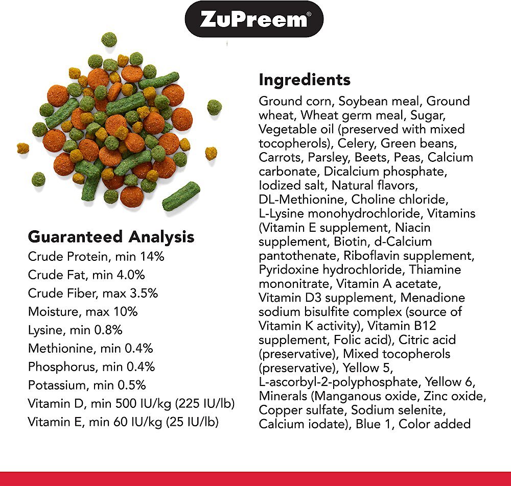 ZuPreem VeggieBlend Flavor with Natural Flavor， Daily Parrot and Conure Food， 3.25-lb bag