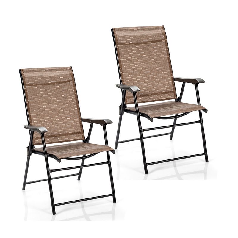 2 Pieces Outdoor Patio Folding Chair with Armrest for Camping Garden