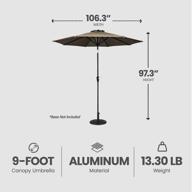 Four Seasons Courtyard 9 Foot Patio Market Umbrella Round Polyester Fabric Outdoor Backyard Shaded Canopy With Crank Lift And Auto Tilt Taupe