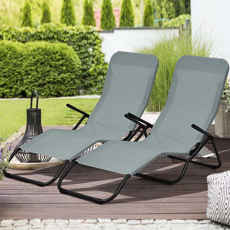 2 Pcs Fabric Zero Gravity Folding Chaise Lounge Chair Stackable Rocking Sun Lounger for Pool Patio Deck Beach