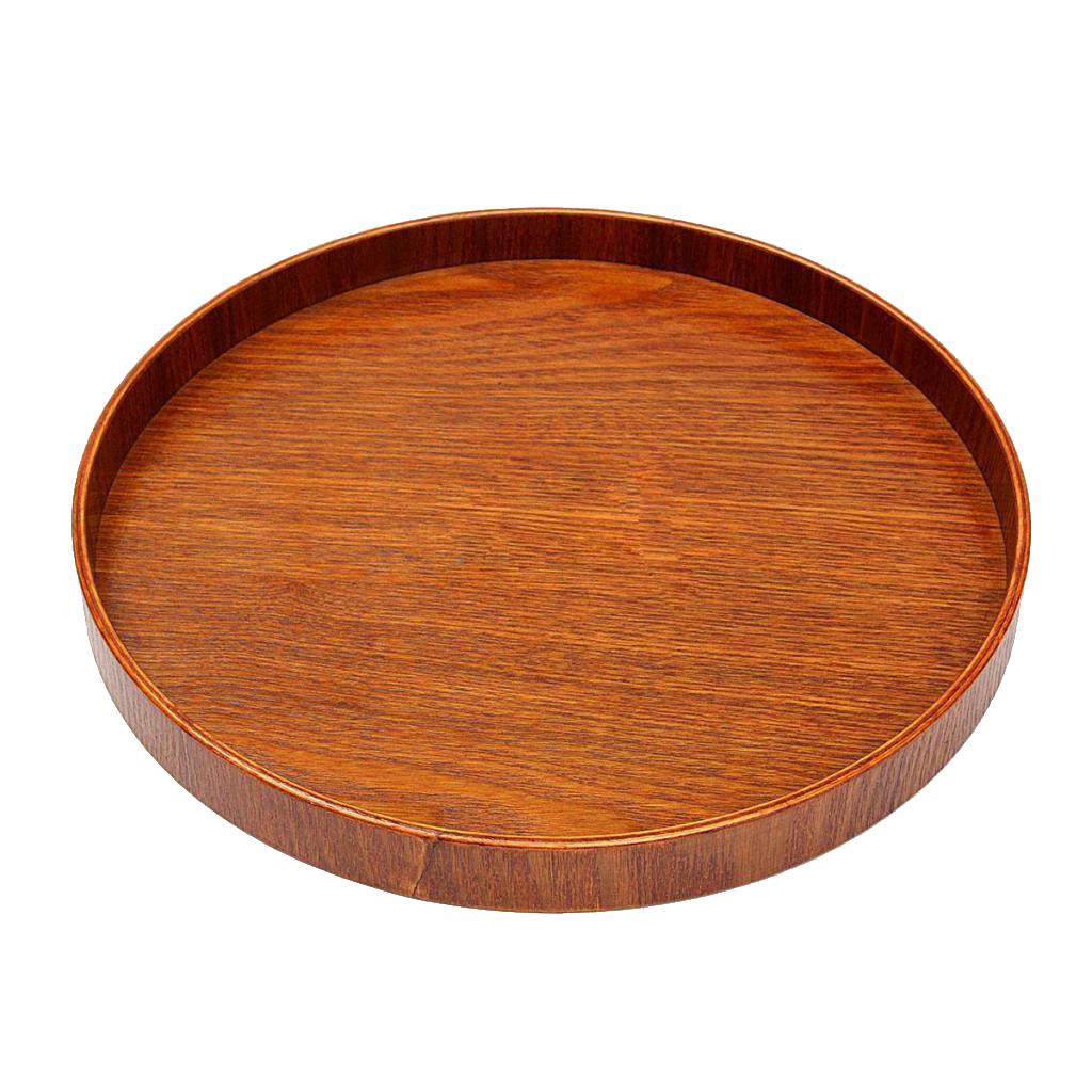 1pc Round Wooden Dinner Food Snack Serving Trays Salad Bowl Platter M