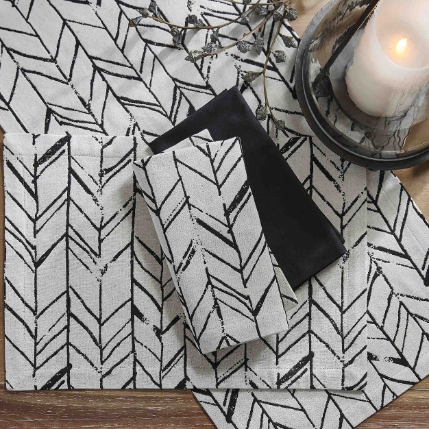 Split P Black And White Herringbone Table Runner 72 quot l