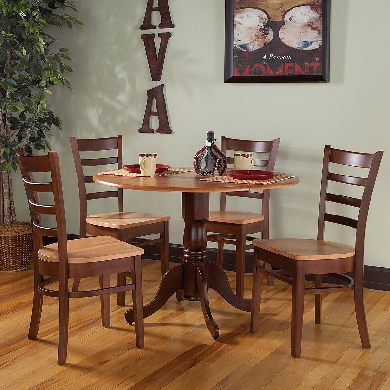 International Concepts Round Dual Drop Leaf Table and Ladderback Dining Chair 5-piece Set