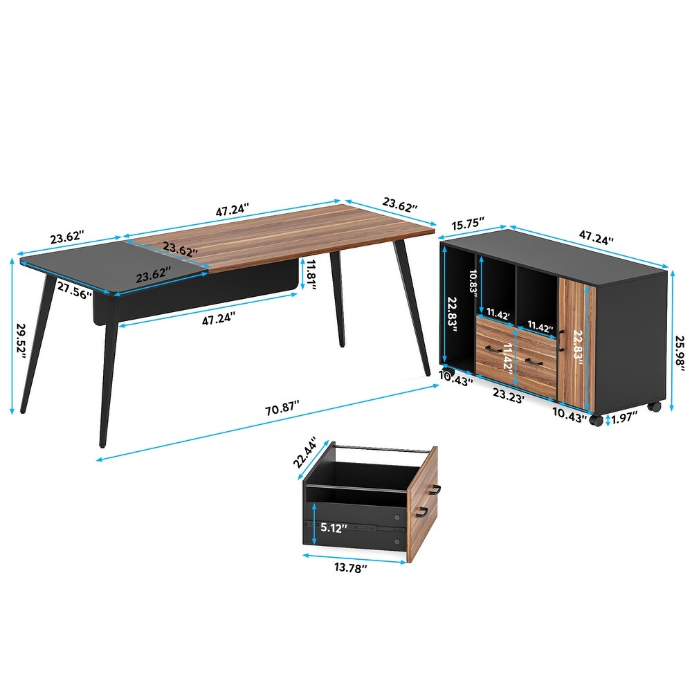 Executive Desk L shape Office Desk with Drawers File Cabinet  L Shaped Computer Desk