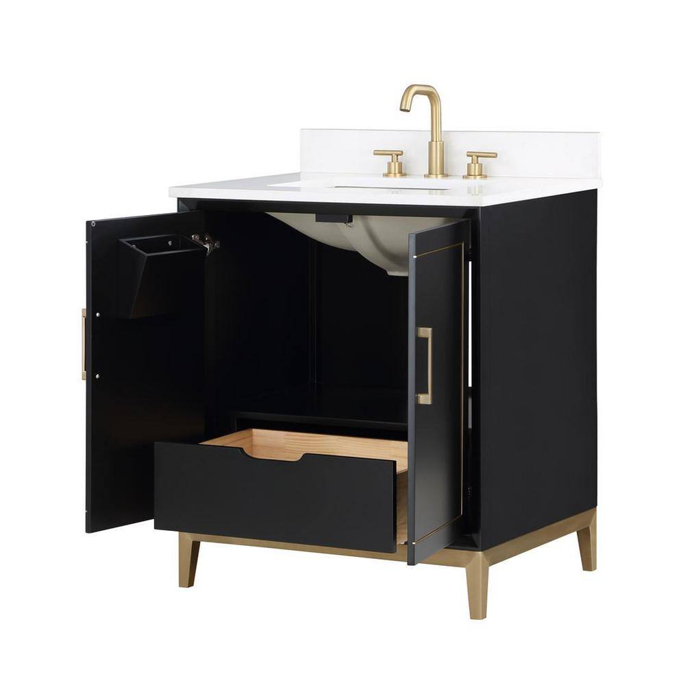 BEMMA Gracie 30 in. W x 22 in. D x 38 in. H Single Sink Freestanding Bath Vanity in Midnight Black with White Quartz Top V-GR30SFM-04BS-C03S-3