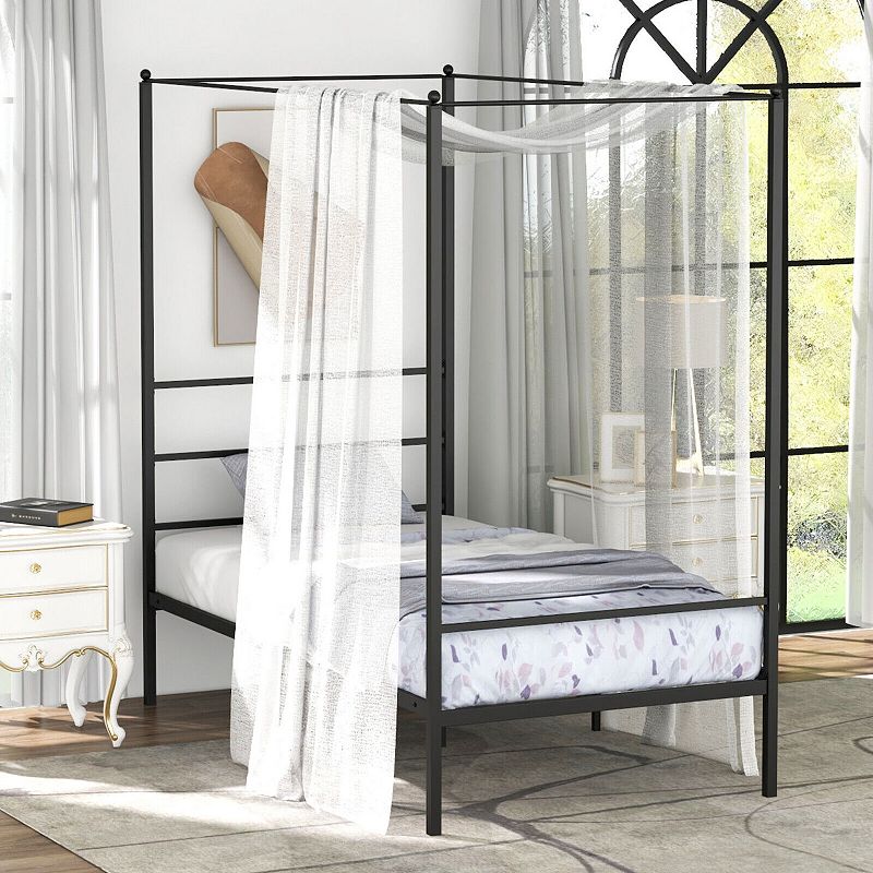 Metal Canopy Bed Frame with Slat Support