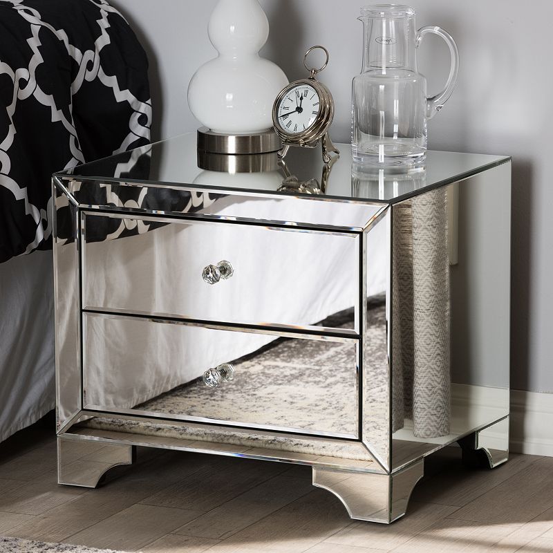 Baxton Studio Farrah Mirrored Nightstand