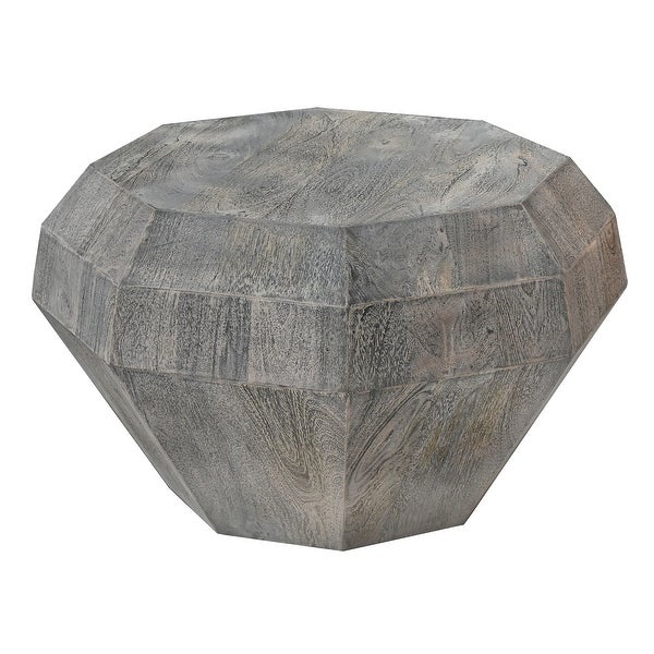 30 Inch Modern Art Coffee Table， 3D Diamond Shape， Solid Mango Wood Weathered Gray