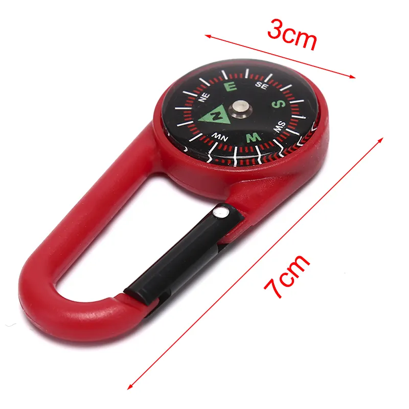 Free Shipping Multifunctional Carabiner Compass Keychain Hiking Carabiner Mini Compass Thermometer Outdoor Key Ring Snap Hook