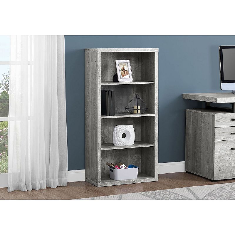 48 Gray and Beige Contemporary 3 Adjustable Shelves Rectangular Bookcase