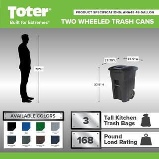 Toter 48 Gal. Blackstone Trash Can with Quiet Wheels and Attached Lid ANA48-56599