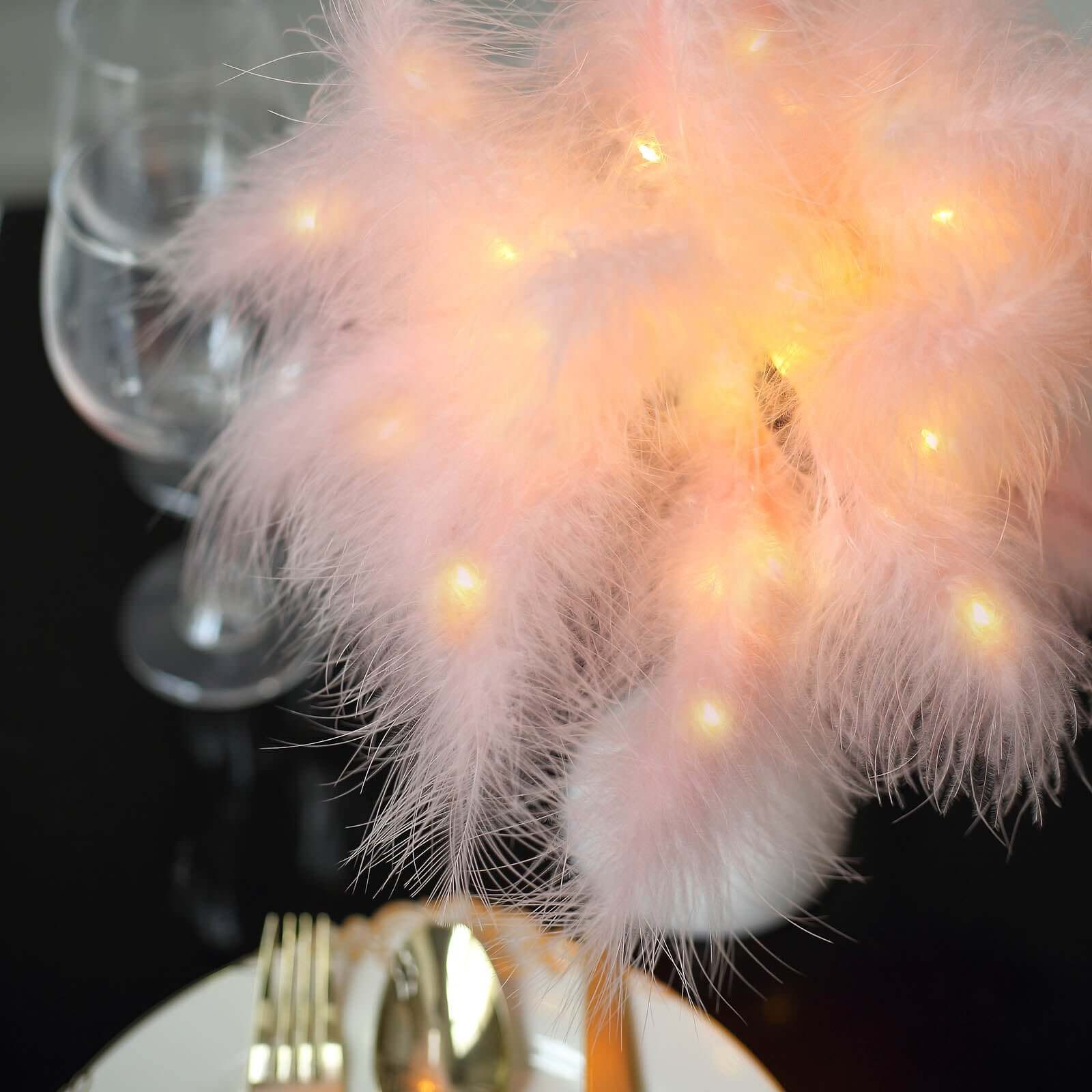 LED Blush Feather Table Lamp Desk Light, Battery Operated Cordless Wedding Centerpiece 15