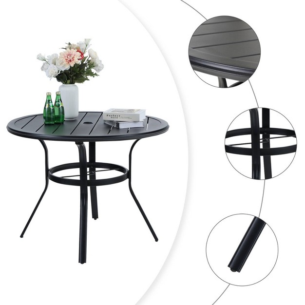 Round Patio Dining Table With Umbrella Hole Black Captiva Designs