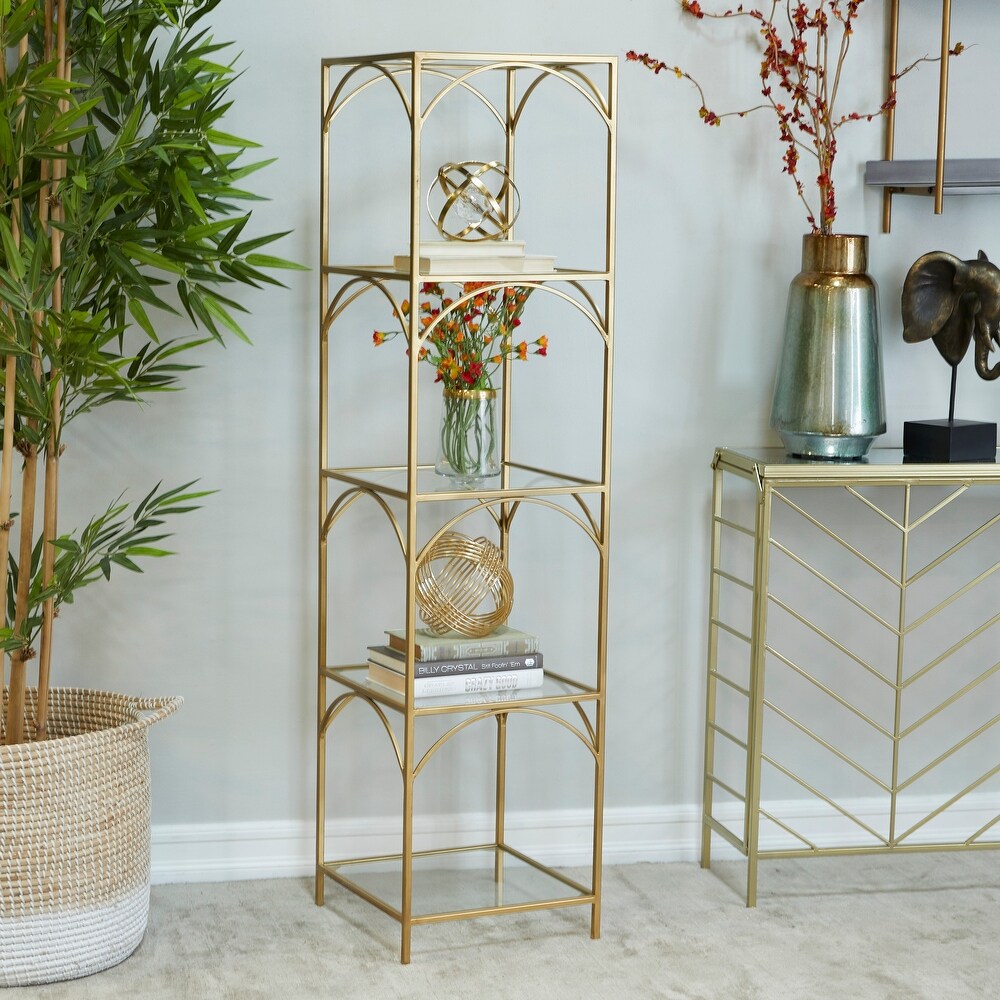 Gold Metal 5 Shelves Shelving Unit   56 x 14 x 14