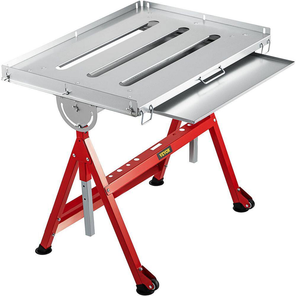 VEVOR Folding Welding Table 31 in. x 23 in. Steel Industrial Workbench with 400 lbs. Load Three 1.6 in. Slots Adjustable Angle HJTYCYBD13123SFPSV0