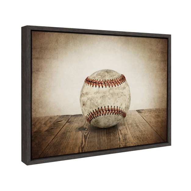 X 24 quot Sylvie Vintage Baseball Framed Canvas By Shawn St Peter Gray Designovation