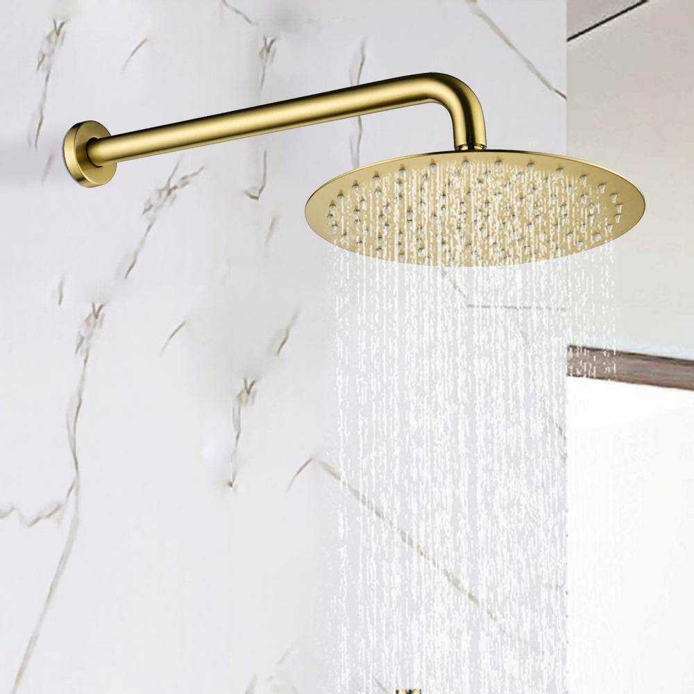 Satico 2-Spray Patterns with 10 in. Tub Wall Mount Dual Shower Heads in Brushed Gold GB013806S