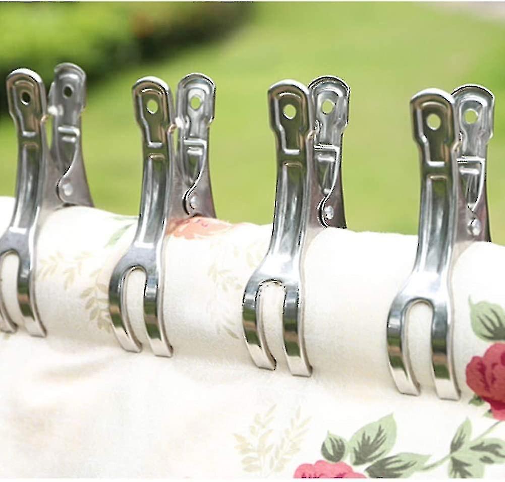 10 Pieces Stainless Steel Beach Towel Clips Large Hanging Plugs Wind Resistant For Heavy Clothing (1