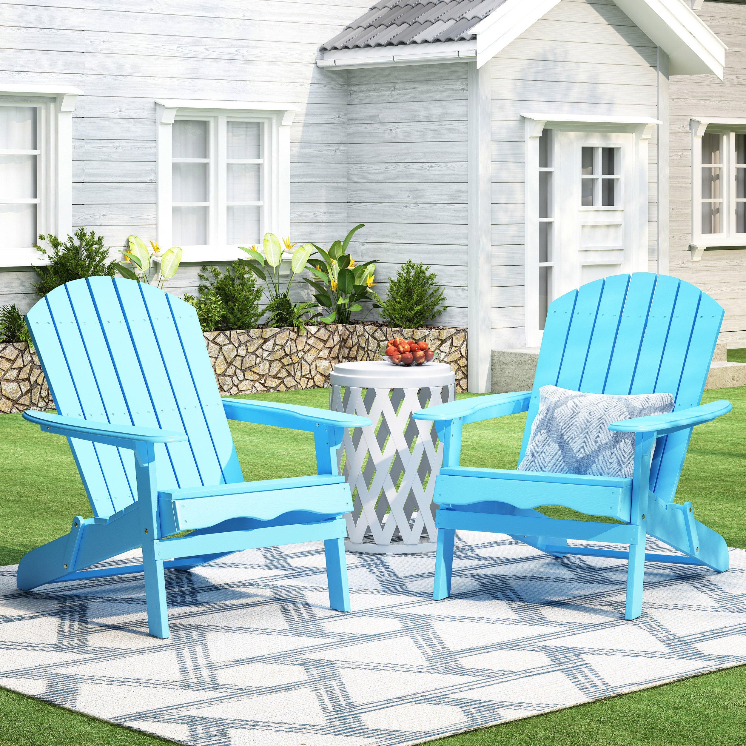 Cartagena Outdoor Rustic Acacia Wood Folding Adirondack Chair, Set of 2