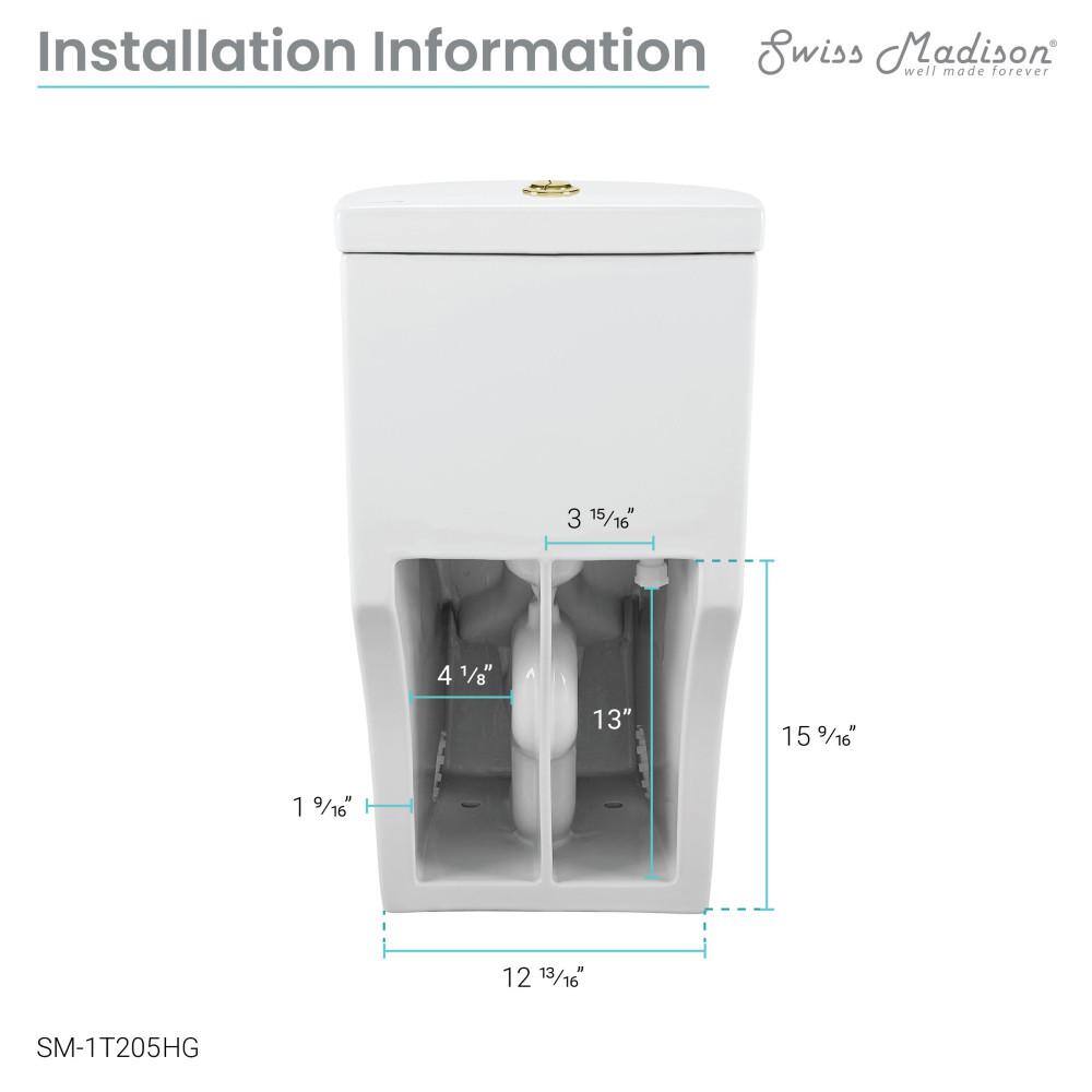 Swiss Madison Sublime 1-piece 1.11.6 GPF Dual Flush Elongated Toilet in Glossy White with Brushed Gold Hardware Seat Included SM-1T205HG