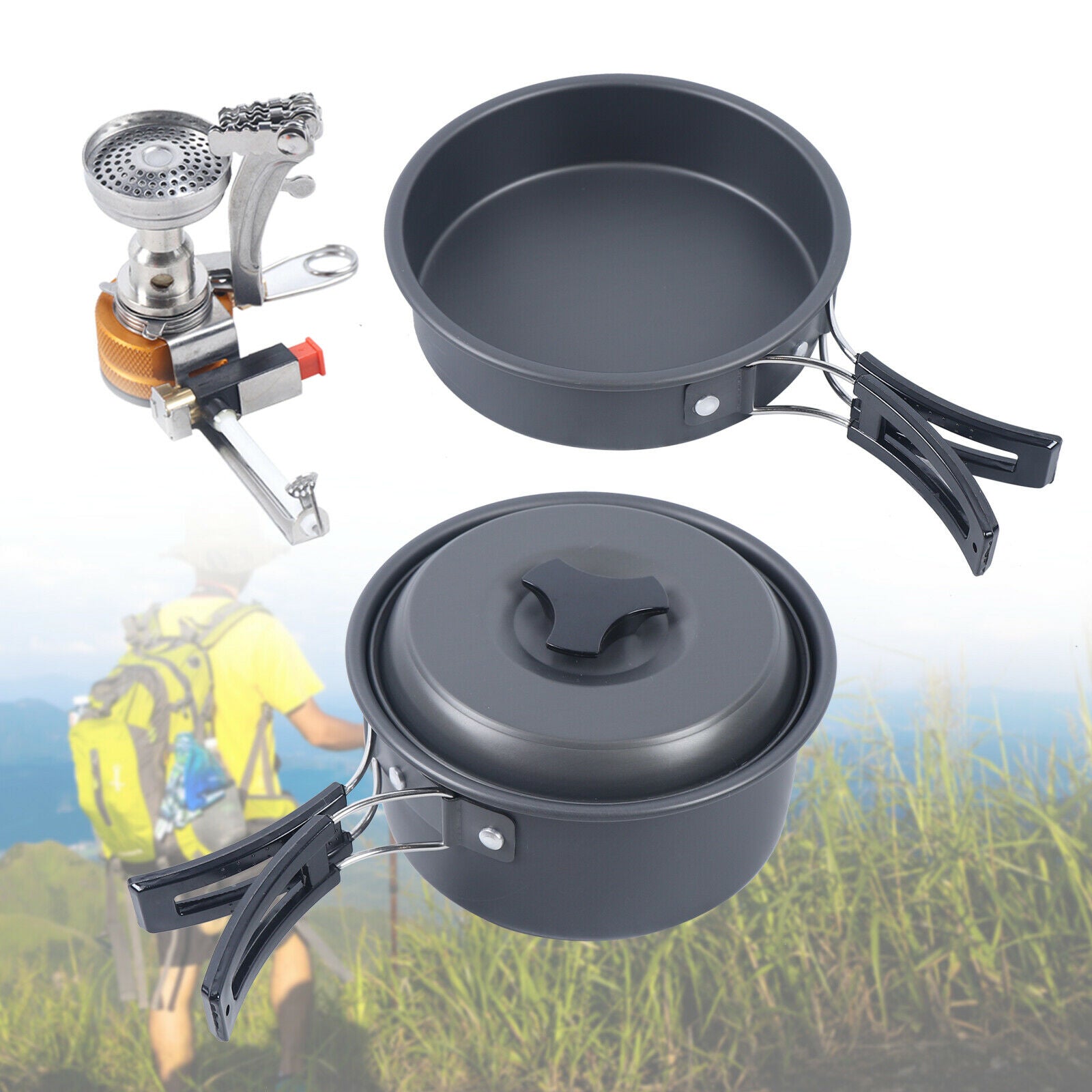 TFCFL 14Pcs Portable Outdoor Camping Stove Pan Pot Kit For Outdoor Hiking Picnic