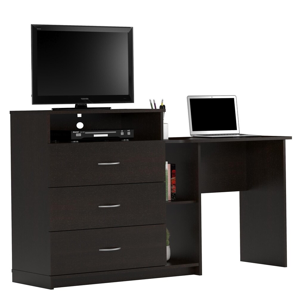 Porch   Den Alyssa Espresso 3 in 1 Media Dresser and Desk Combo