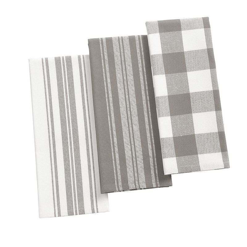 Elrene Home Fashions Farmhouse Living Stripe and Check Kitchen Towels， Set of 3