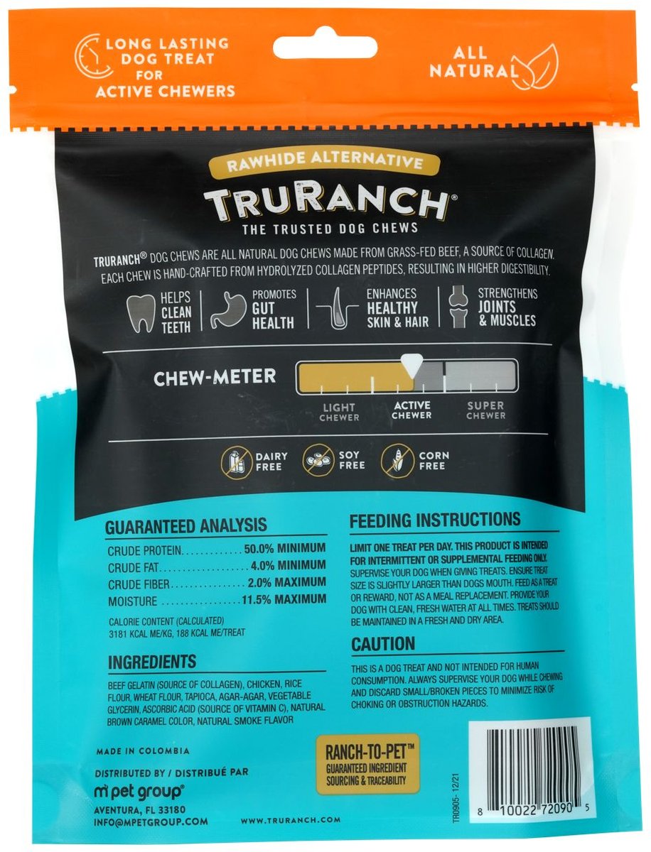 TruRanch Chicken Collagen Roll Hard Chew Dog Treats， 6-in， 4 count