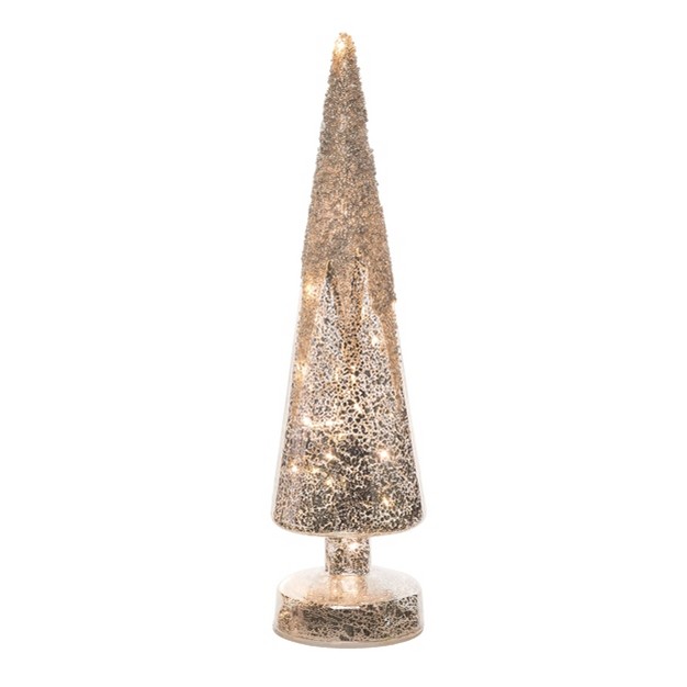 Transpac Glass 14 1 In Silver Christmas Light Up Glitter Frosted Tree