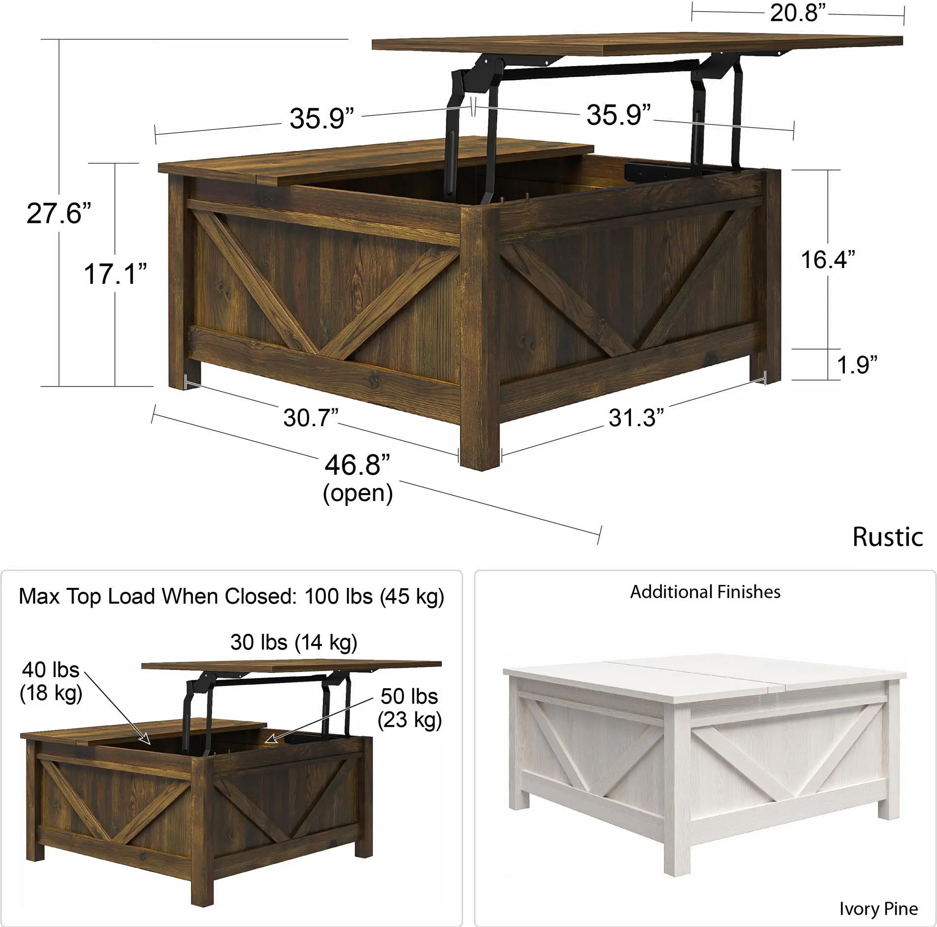 Farmington Ivory Pine Lift-Top Coffee Table